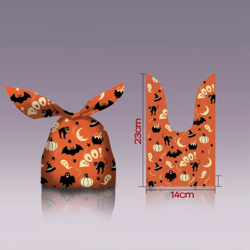 10/20pcs Halloween Candy Bags Rabbit Ear Plastic Bag For Kids Gift Biscuits Cookies Dessert DIY Packaging Supplies Baking Decor