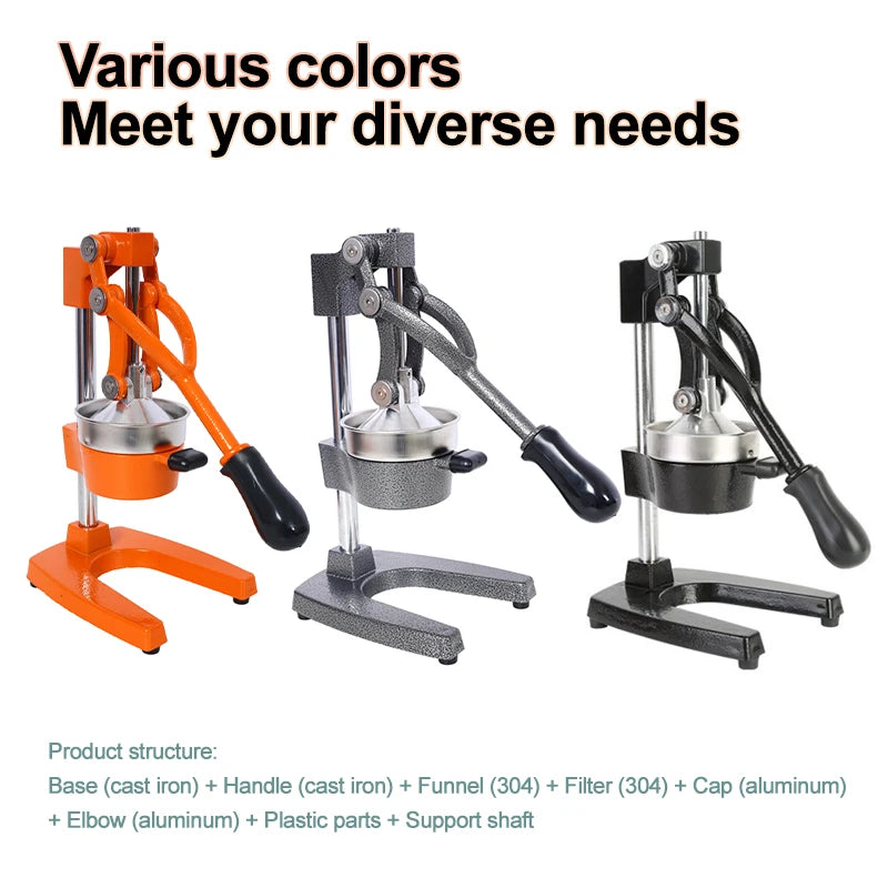 Cast Iron Citrus Juicer , Extra-Large Commercial Grade Manual Hand Press , Heavy Duty Countertop Squeezer for Fresh Orange Juice