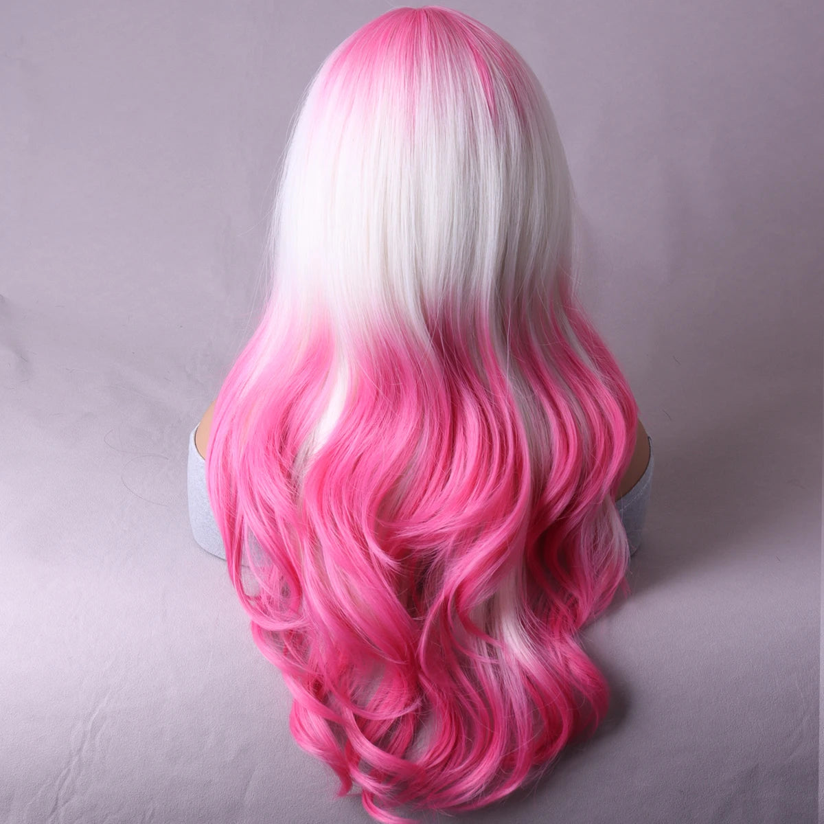 Peach shade shade wig Ladies dark red white shade shade wig with bangs Heat resistant synthetic wig Halloween cosplay party wig