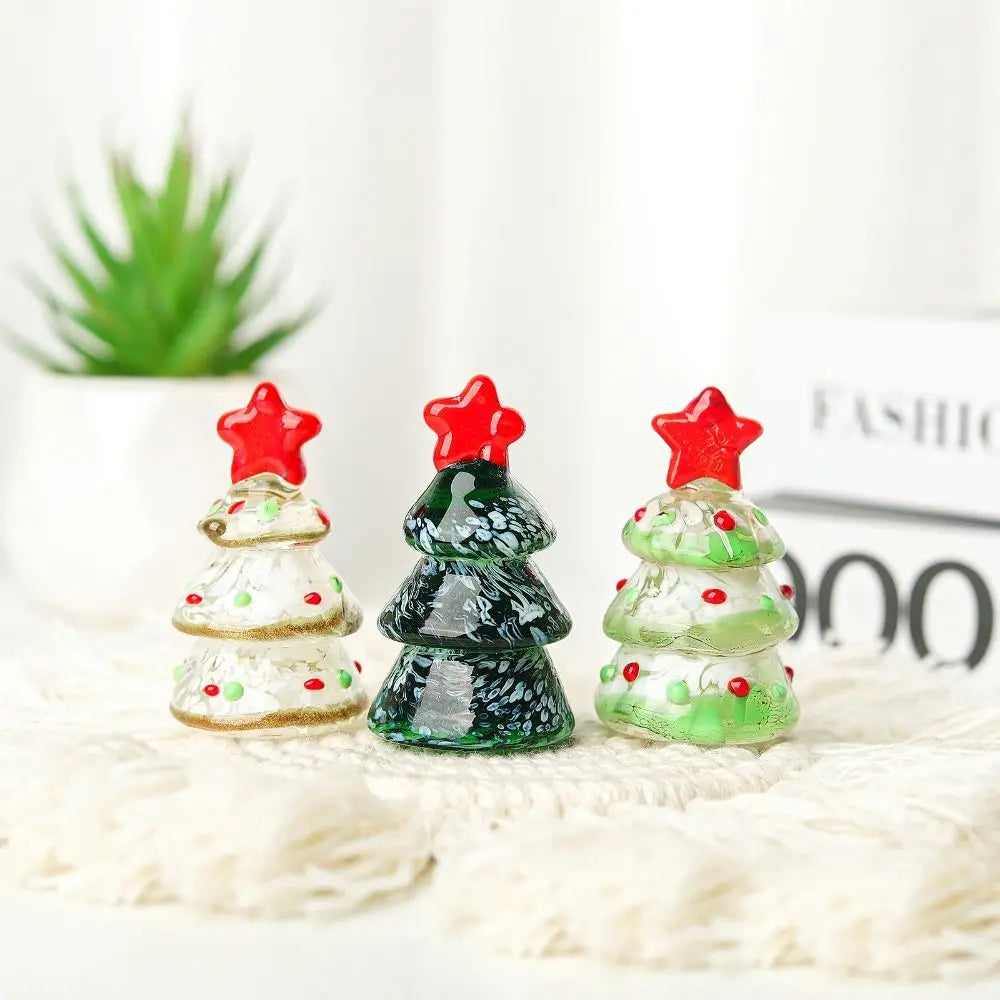 Glass Crystals Christmas Tree Figurine Statue Table Ornaments Christmas Tree Miniature Mini Handmade Crystals Ornaments