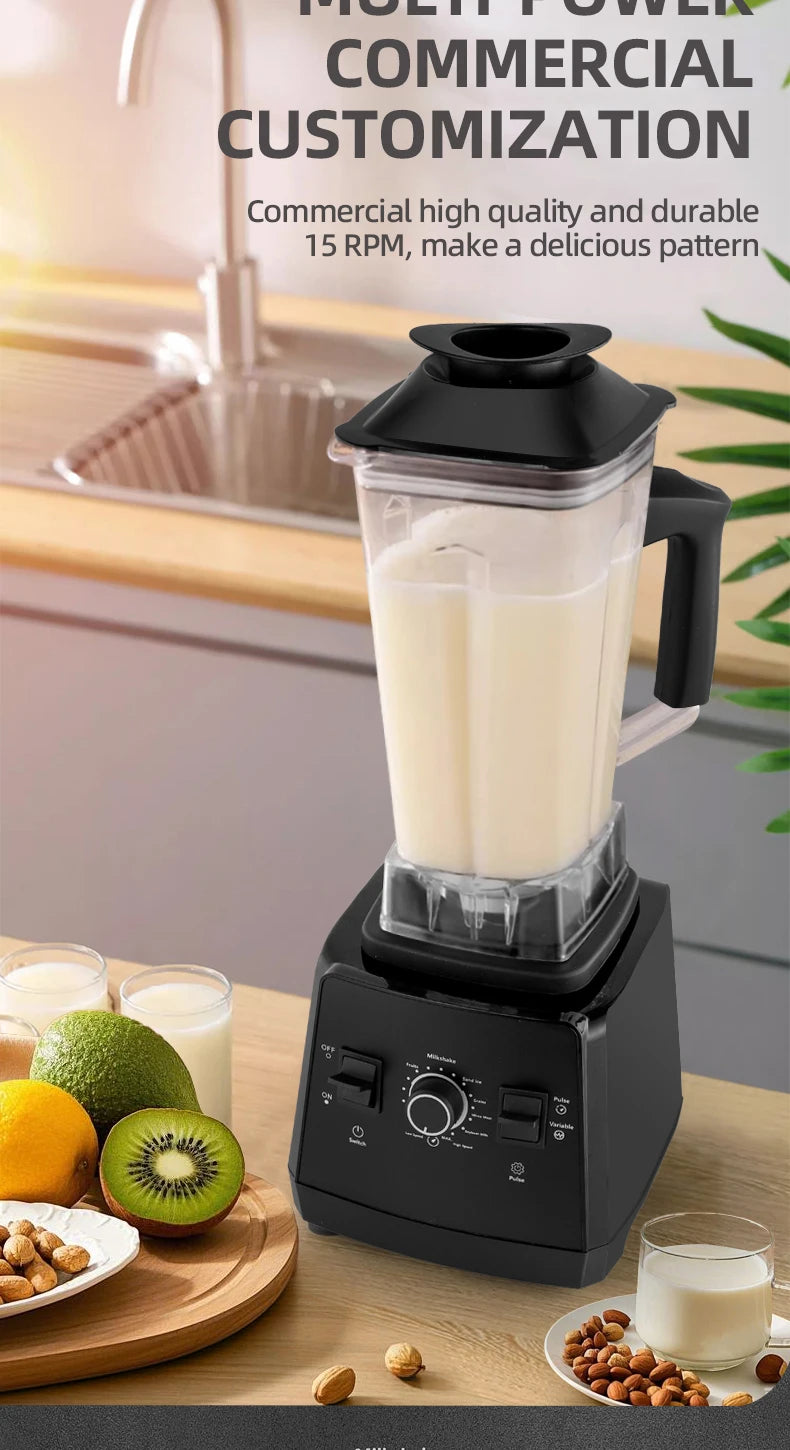 2000W Heavy Duty Commercial Blender Stationary Mixer Ice Smoothies Appliances for Kitchen Professional High Power Food Processor