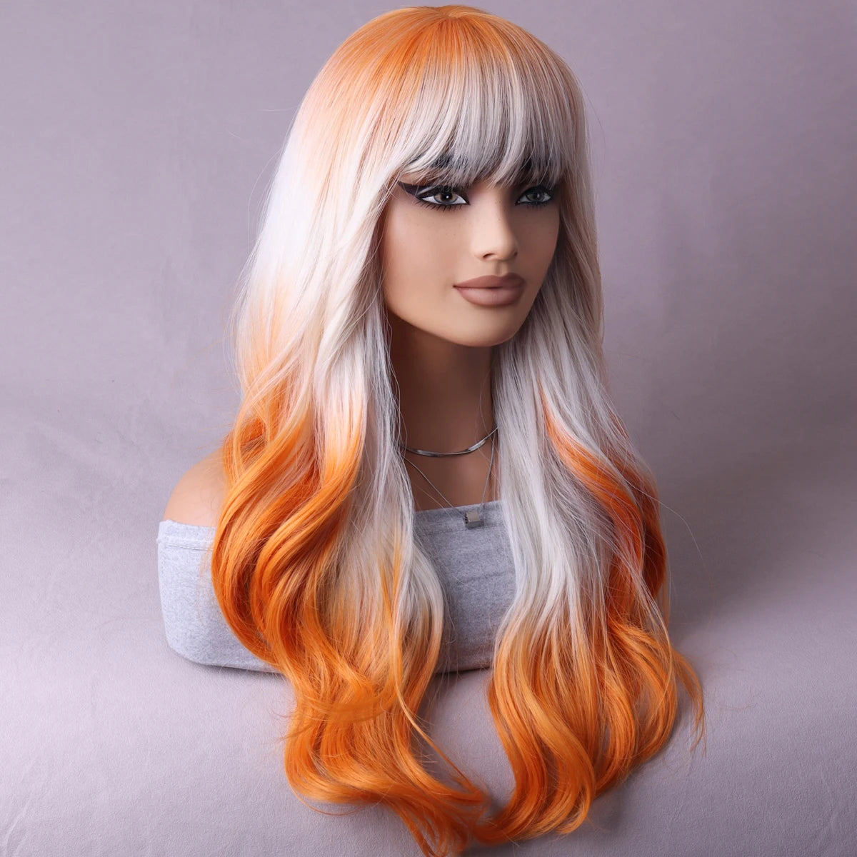 Peach shade shade wig Ladies dark red white shade shade wig with bangs Heat resistant synthetic wig Halloween cosplay party wig