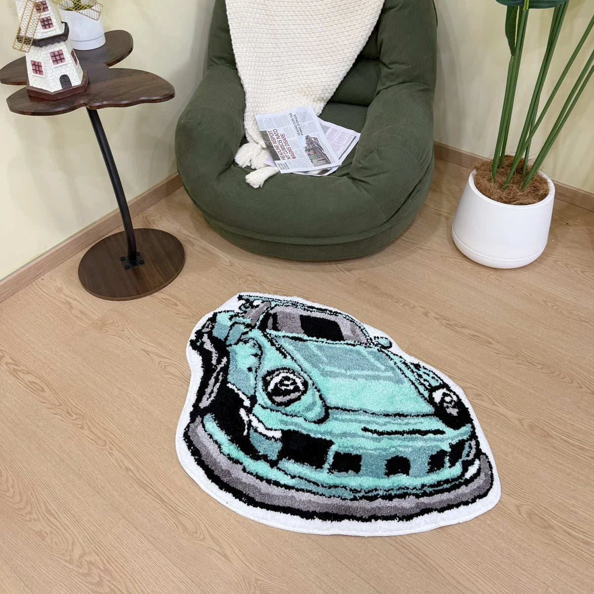 Roadster Shaped Tufted RugAutomotive Aesthetic Home Decor, Non-Slip Floor Mat for Bedroom Living Room, Novelty Vehicle Carpet