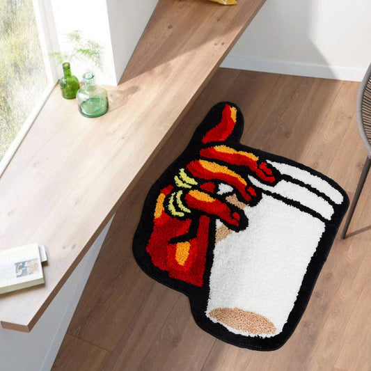 Red & White Graphic Tufted Rug,  Shaped Carpet, Fashionable Urban Decor, Non-Slip Floor Mat for Bedroom Living Room