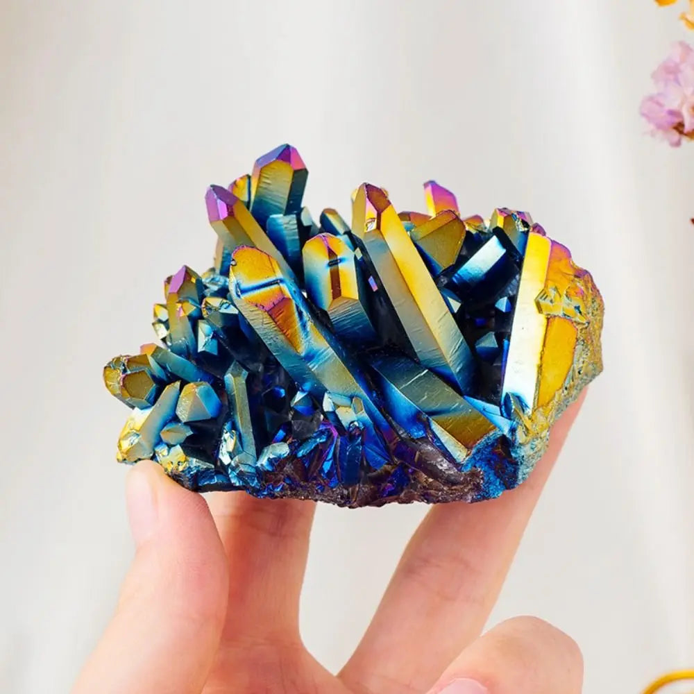 Rainbow Titanium Rough Grinding Quartz Healing Crystals Stone Ornaments Crystal Cluster Specimen Mineral Reiki Stone