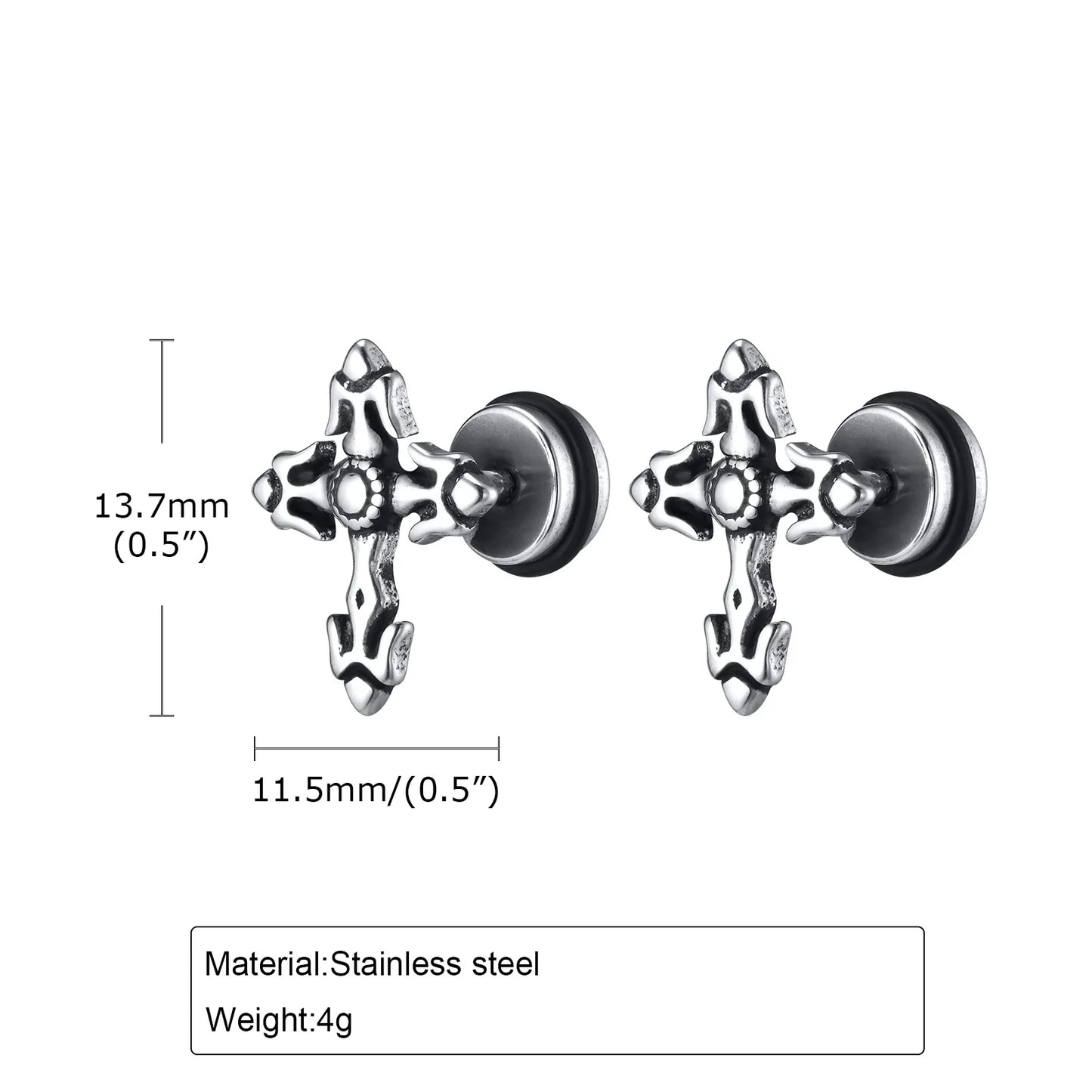 Gothic Cross Earrings for Men Boys,Waterproof Stainless Steel Stud Earrings,Rock Punk Prayer Jewelry Halloween Gifts