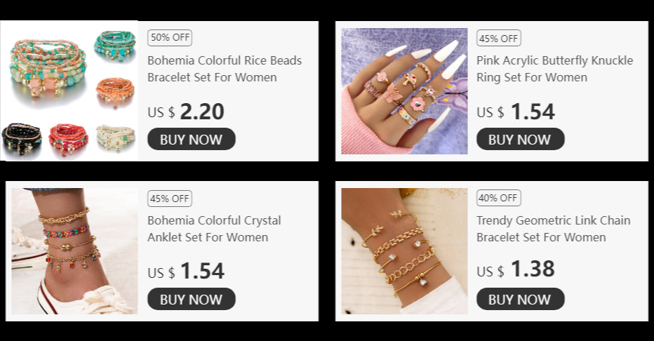 5pcs/set Bohemia Shell Moon Charm Bracelet set For Women Heart Geometric Black Beads Chain Bangle Girls Fashion Jewelry Gift