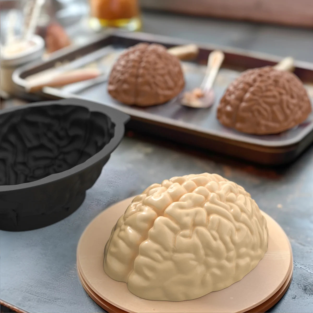 Silicone Brain Shape Mold For Diy Ice Cubes Puddings Chocolates Cakes Halloween Christmas Festival Party