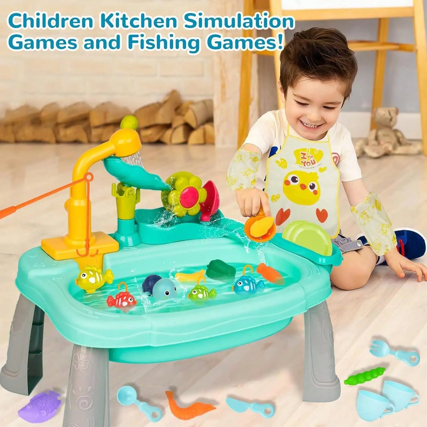 Play Sink With Running Water, Mini Water Table For Toddlers, Upgraded Faucet And Play Dishes, Children Electric Dishwasher Toy