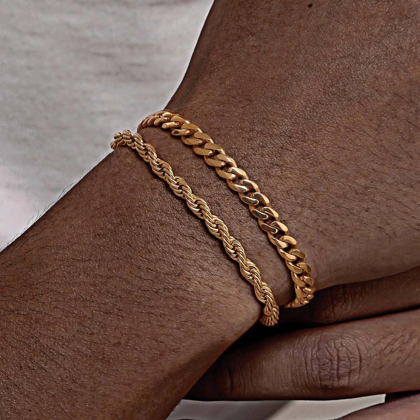 2pcs Men's Chain Bracelets,Silver Gold Black Color Stainless Steel Twisted Rope Chain,Trendy Cuban Chain Wristband Gift