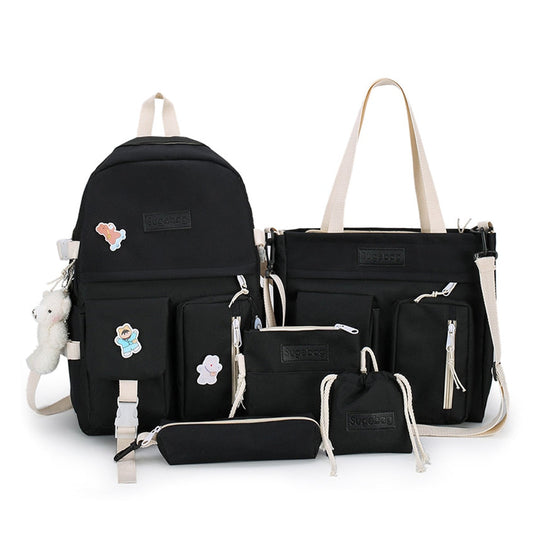 5pcs set Multiple Pockets School Backpack Japanese High School Bags