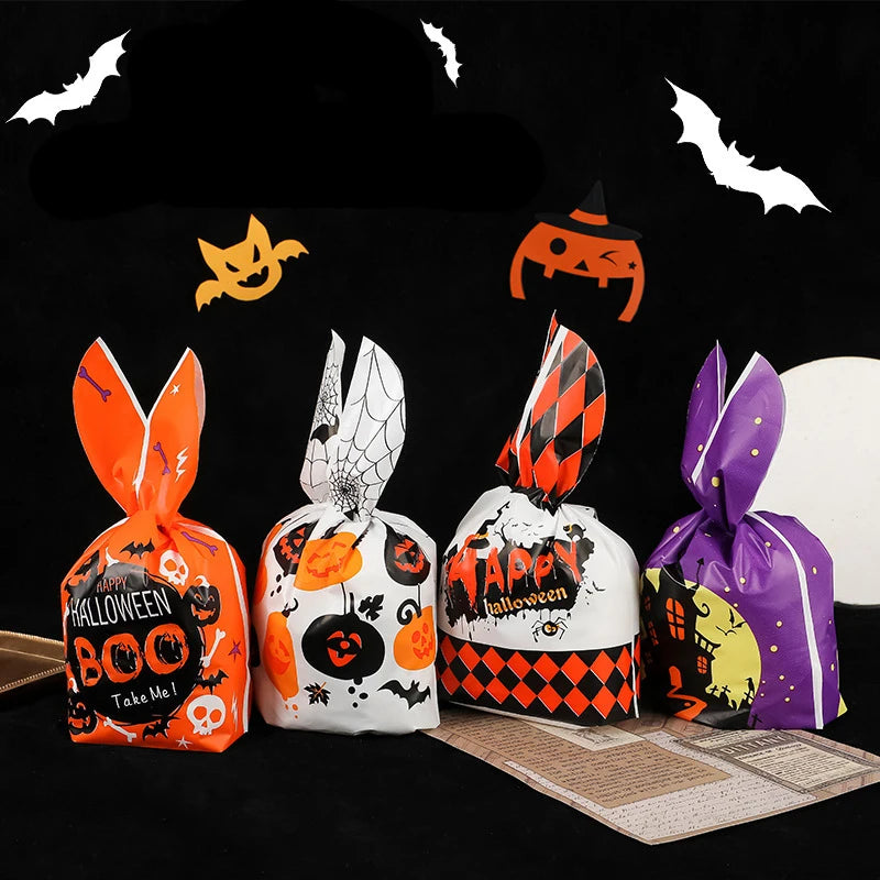 10/20pcs Halloween Candy Bags Rabbit Ear Plastic Bag For Kids Gift Biscuits Cookies Dessert DIY Packaging Supplies Baking Decor