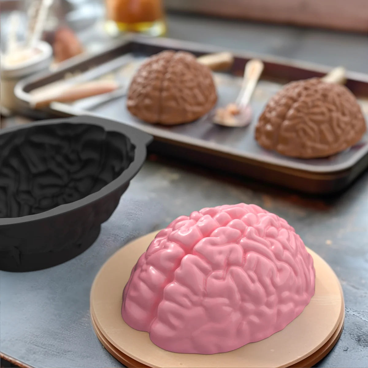 Silicone Brain Shape Mold For Diy Ice Cubes Puddings Chocolates Cakes Halloween Christmas Festival Party