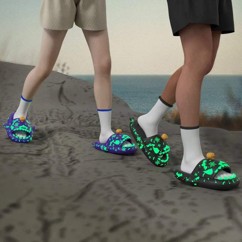 Luminous Shark Slippers Christmas Halloween Pumpkin DIY Shoes Woman Men Platform Sandals Anti Slip Couples Indoor Beach Slides