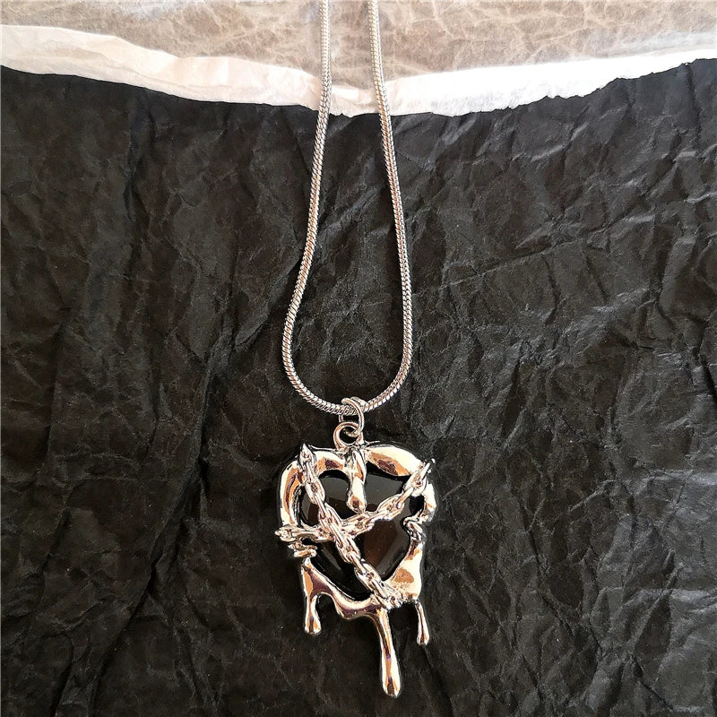 Goth Irregular Heart Cross Vortex Pendant Snake Rope Chain Necklace For Women Men Grunge Y2K 90s Punk Halloween EMO Accessories