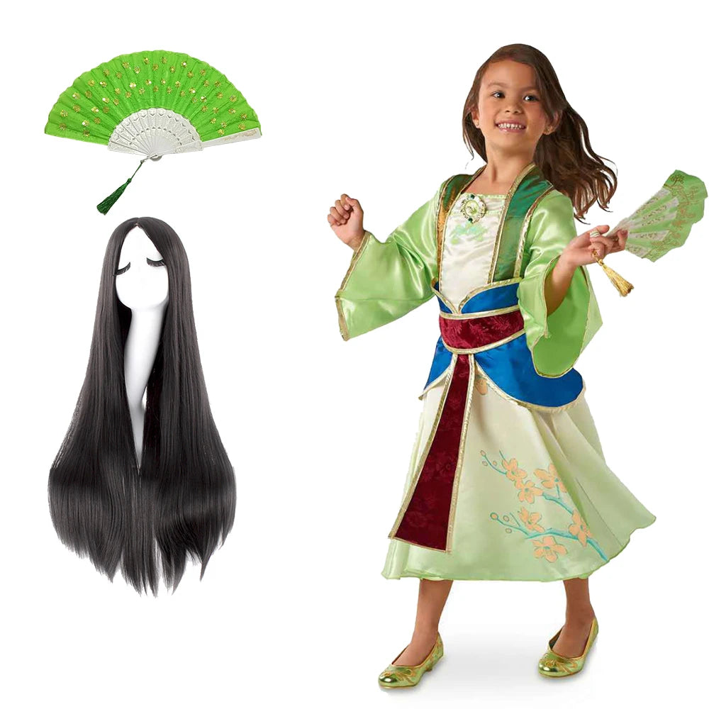 Halloween Girls Mulan Dress Children Fancy Fairy Princess Dress Up Chinese Style Christmas Vintage Green Floral Dresses Hanfu