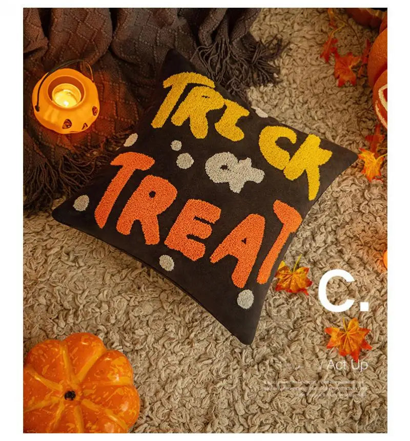 30x50/45x45cm Halloween Embroidery Pillowcase Home Holiday Decoration Sofa Pillow Cover Living Room Plush Orange Cushion Covers