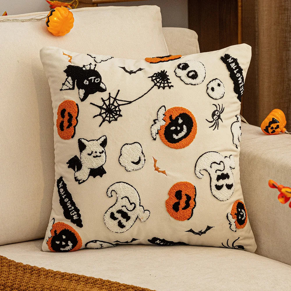 30x50/45x45cm Halloween Embroidery Pillowcase Home Holiday Decoration Sofa Pillow Cover Living Room Plush Orange Cushion Covers