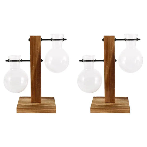 Glass Desktop Planter Bulb Vase Wooden Stand Hydroponic Plant