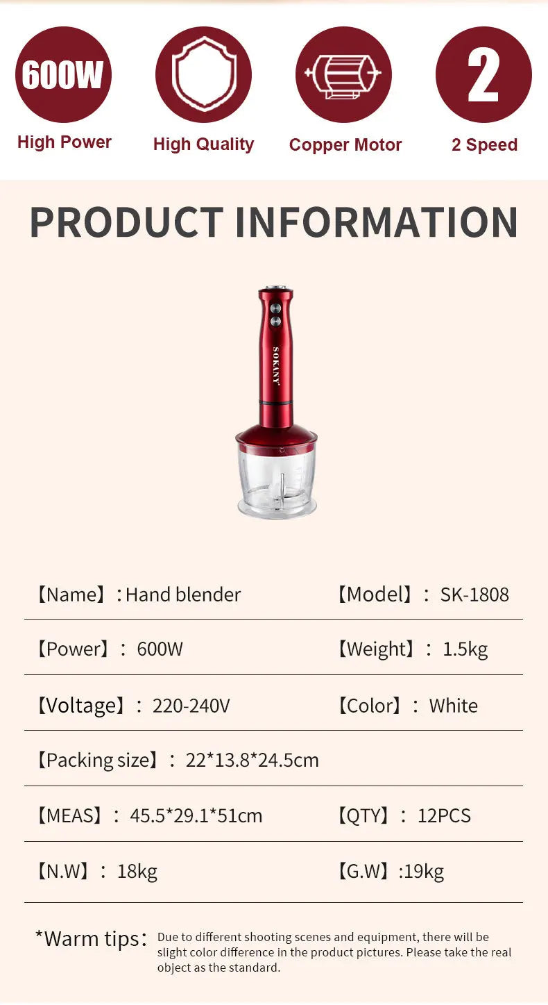 Electric Immersion Blender Hand Blender with Whisk 5 in 1 600W,304 Stainless Steel Ice Crush Blade with Whisk, Milk Frother