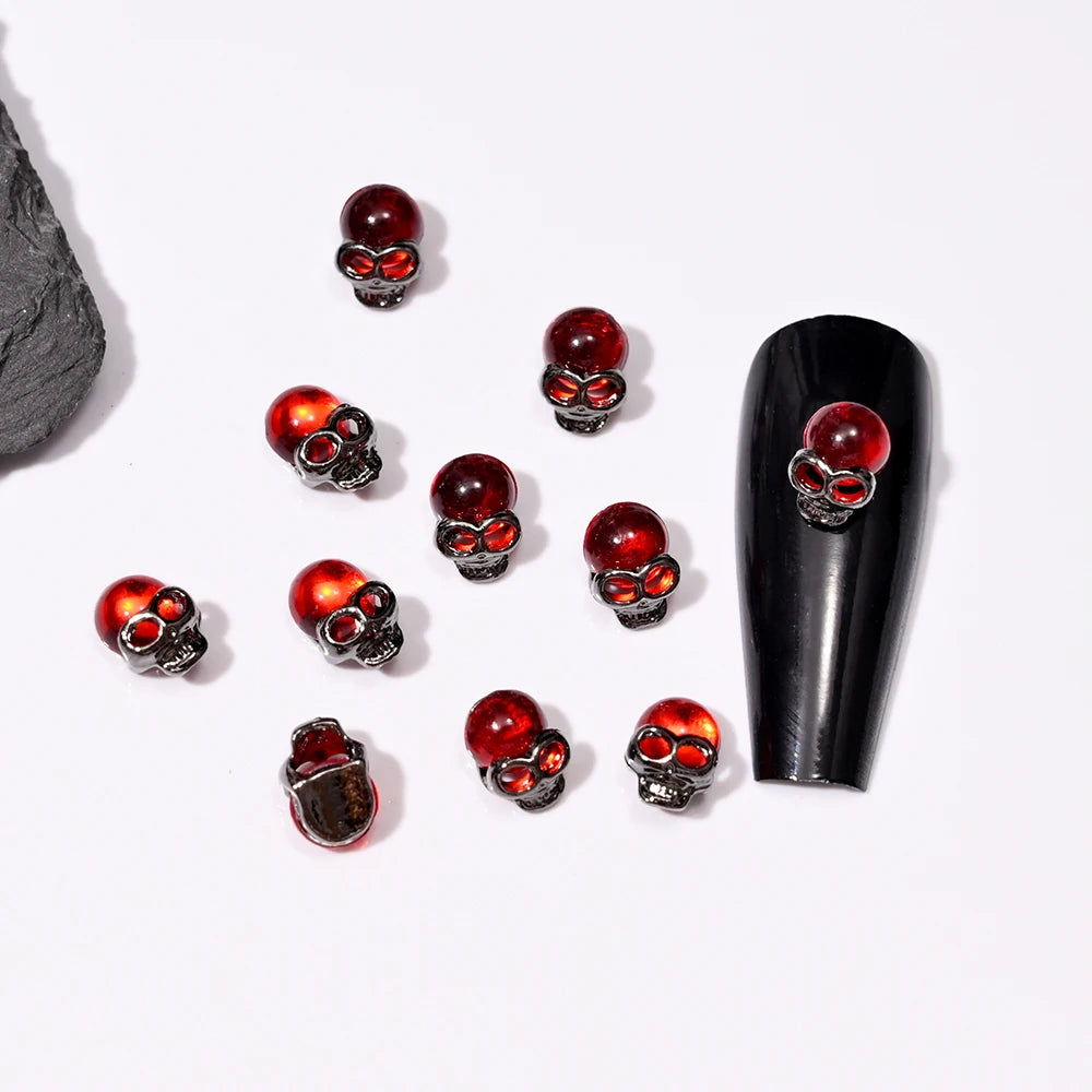 10pcs Bone Skeleton Halloween Nail Charms Scary Decoration Nail DIY 2023 Skull Cross Halloween Metal Nail Art Parts Gems
