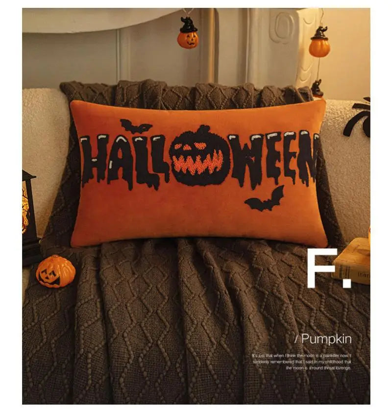 30x50/45x45cm Halloween Embroidery Pillowcase Home Holiday Decoration Sofa Pillow Cover Living Room Plush Orange Cushion Covers