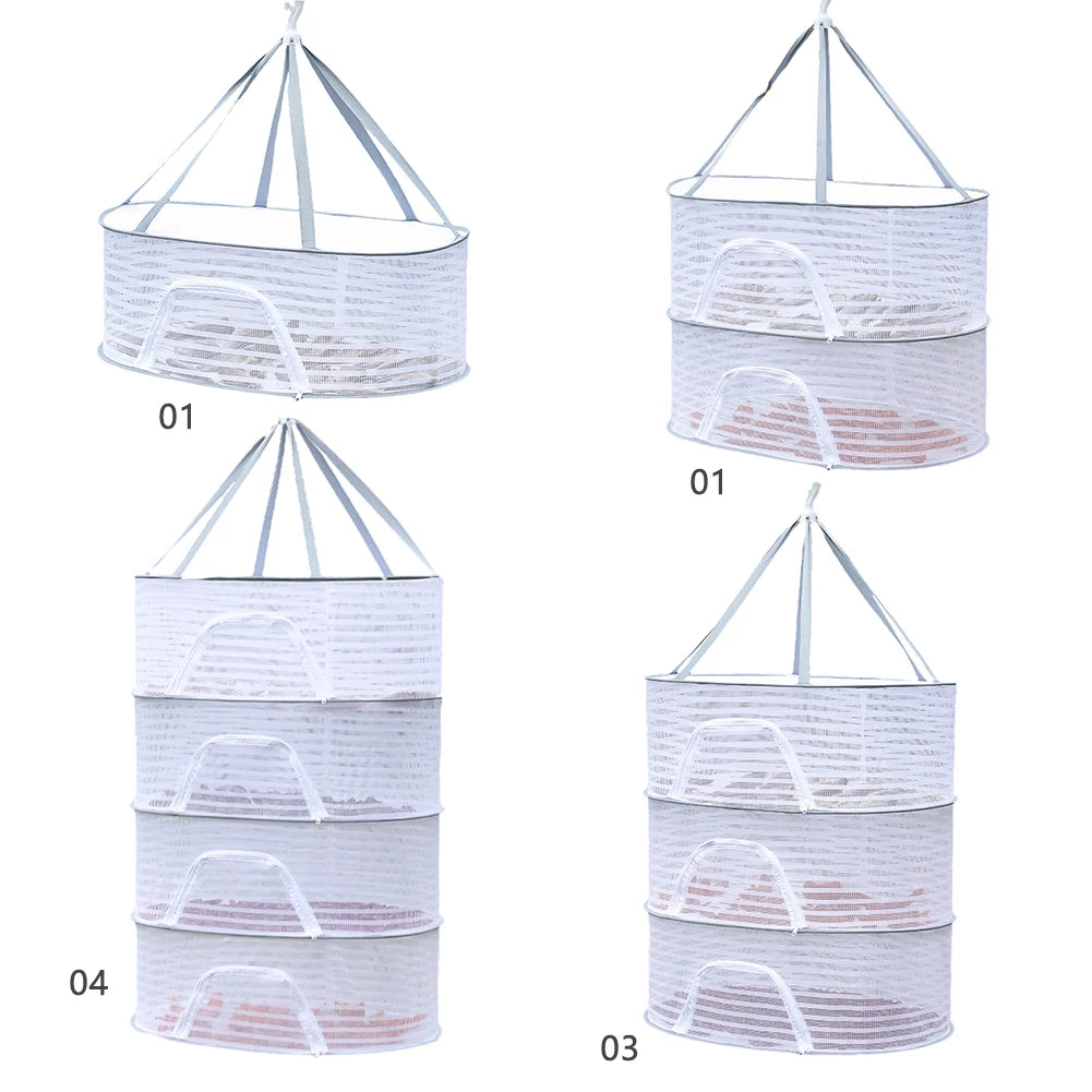 4 Layer Drying Net Herbs Removable Bra Drying Clothes Net Folding Anti-Fly Windproof Hook Drying for Fish/Vegetables/Fruit/Herbs