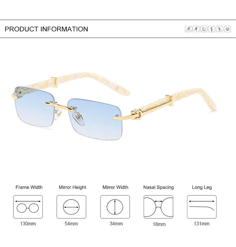 Caterside Small Square Rimless Sunglasses Men Luxury Brand Designer Classic Rectangle Sun Glasses Male UV400