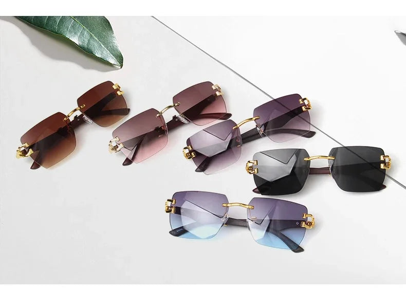 Rimless Square Leopard Frame Outdoor Sunglasses For Man Designer Gradient Sun Glasses Woman Fashion Vintage Luxury Eyewear