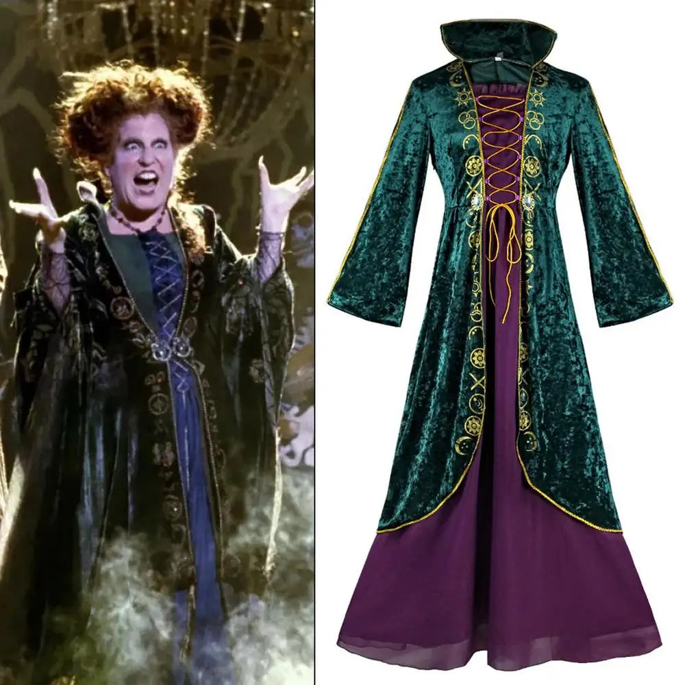 Women Hocus Pocus Winifred Sanderson Womens Cosplay Costume Dress Velvet Halloween Carnival Costumes For Adult Women S-3XL