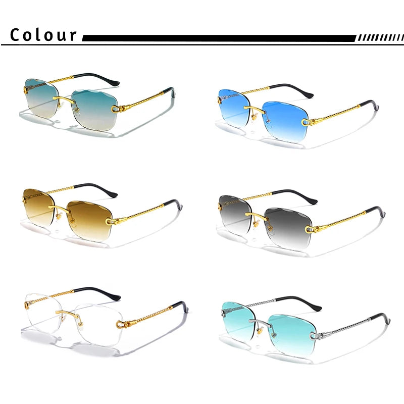CATERSIDE Retro Fashion Sunglasses Women Men Brand Designer Rimless Gradient Sun Glasses Shades Cutting Lens Ladies Eyeglasses