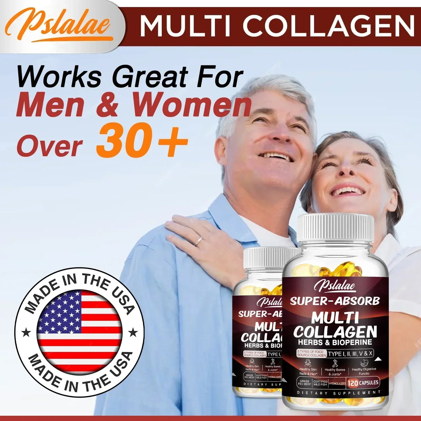 Multi Collagen Pills Organic Herbs and Piperine - Collagen Capsules with Herbs and Piperine (Type I II III V X)