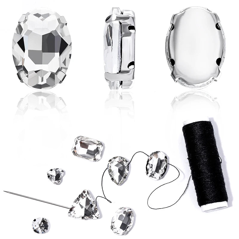 DUCrystal 50pcs/pack Mix Size Glass Crystal Sew On Rhinestones Flatback Rhinestones for Clothes Crafts Sewing Beads Decorations