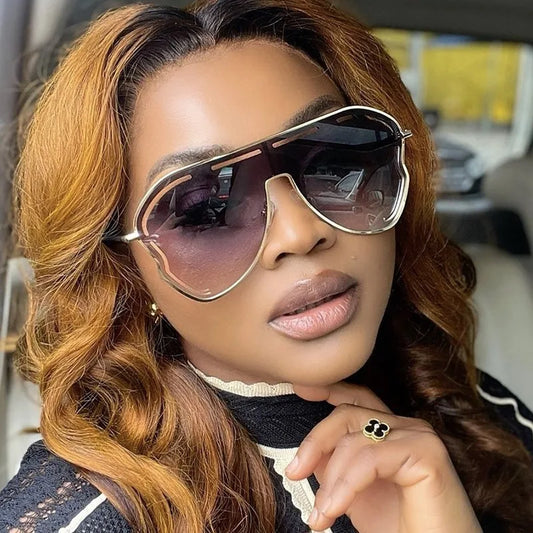 Oversized Hollow One-Piece Sunglasses Women Big Frame 2024 Luxury Brand Special-Shaped Sun Glasses For Ladies Eyewear Shades