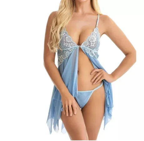 Lace Front Closure Sleepwear Women Sexy Lingerie Dress Babydoll Transparent Mesh Nightdress Erotic Clothing Erotic Sleepwear