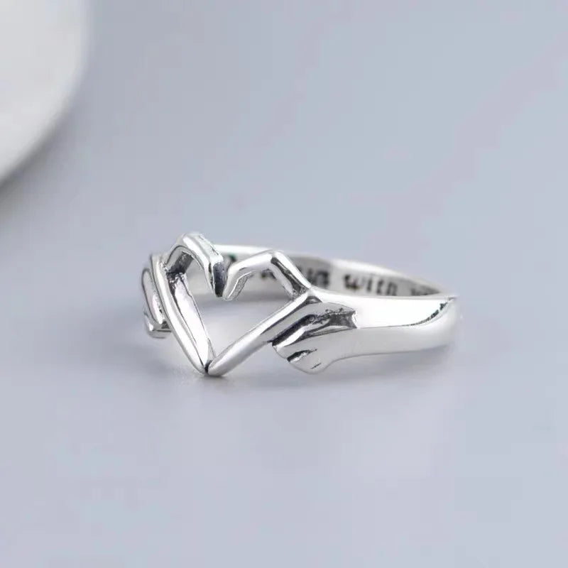 Romantic Heart Hand Hug Ring for Women Men I Love You Forever Couple Adjustable Finger Ring Wedding Party Dating Jewelry Gifts