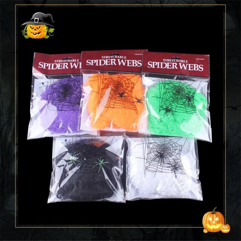Spider Web Super Stretch Cobwebs with Fake Spiders Halloween Decorations Artificial Scary Party Scene Decor Horror House Props