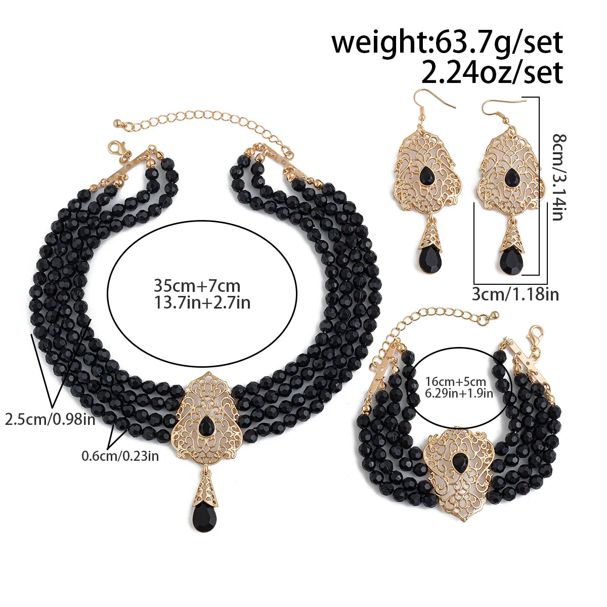 Ingemark Goth Multilayer Crystal Chain Necklace Bracelet Drop Earrings for Women Temperament Jewelry Set Halloween Accessories