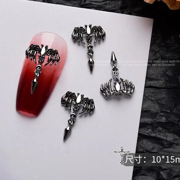10PCS Gothic Punk Style Alloy 3D Nail Art Charms Heart Skeleton Cross Spider Design For Halloween Nails Decoration Accessories