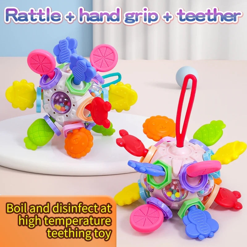 Montessori Baby Teething Toys Sensory Chew Teething Ball Rattle Grasping Activities Babies Toys for 0-18 Months Girls Boys Gifts