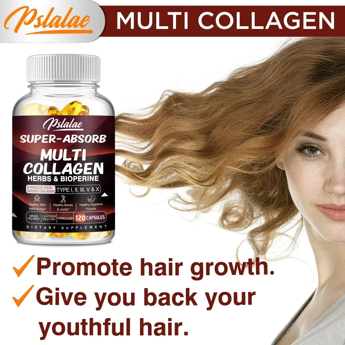 Multi Collagen Pills Organic Herbs and Piperine - Collagen Capsules with Herbs and Piperine (Type I II III V X)