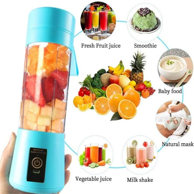 New Mini Portable Blender Bottle USB 6 Blades Fruit Fresh Juicer Smoothies Mixer Machine Crusher Food Processor for Kitchen