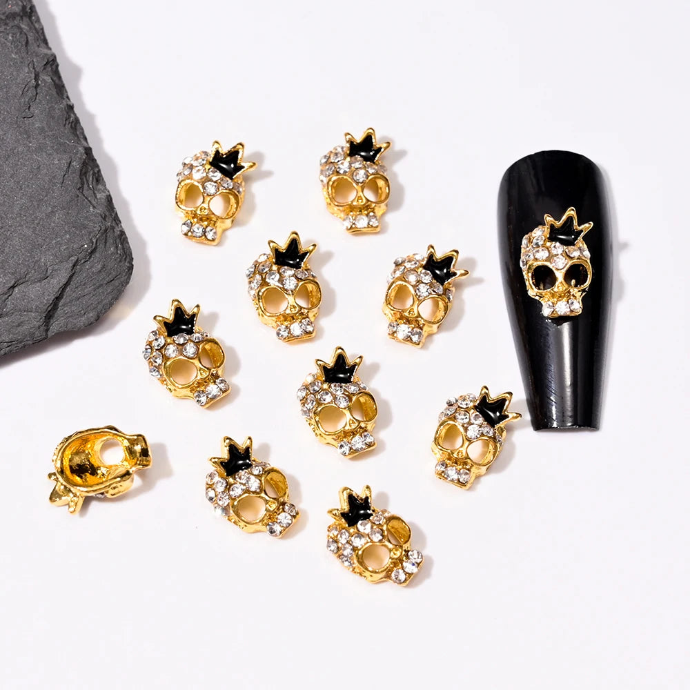 10pcs Bone Skeleton Halloween Nail Charms Scary Decoration Nail DIY 2023 Skull Cross Halloween Metal Nail Art Parts Gems