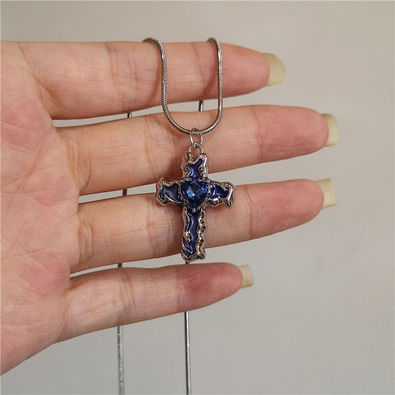 Goth Irregular Heart Cross Vortex Pendant Snake Rope Chain Necklace For Women Men Grunge Y2K 90s Punk Halloween EMO Accessories