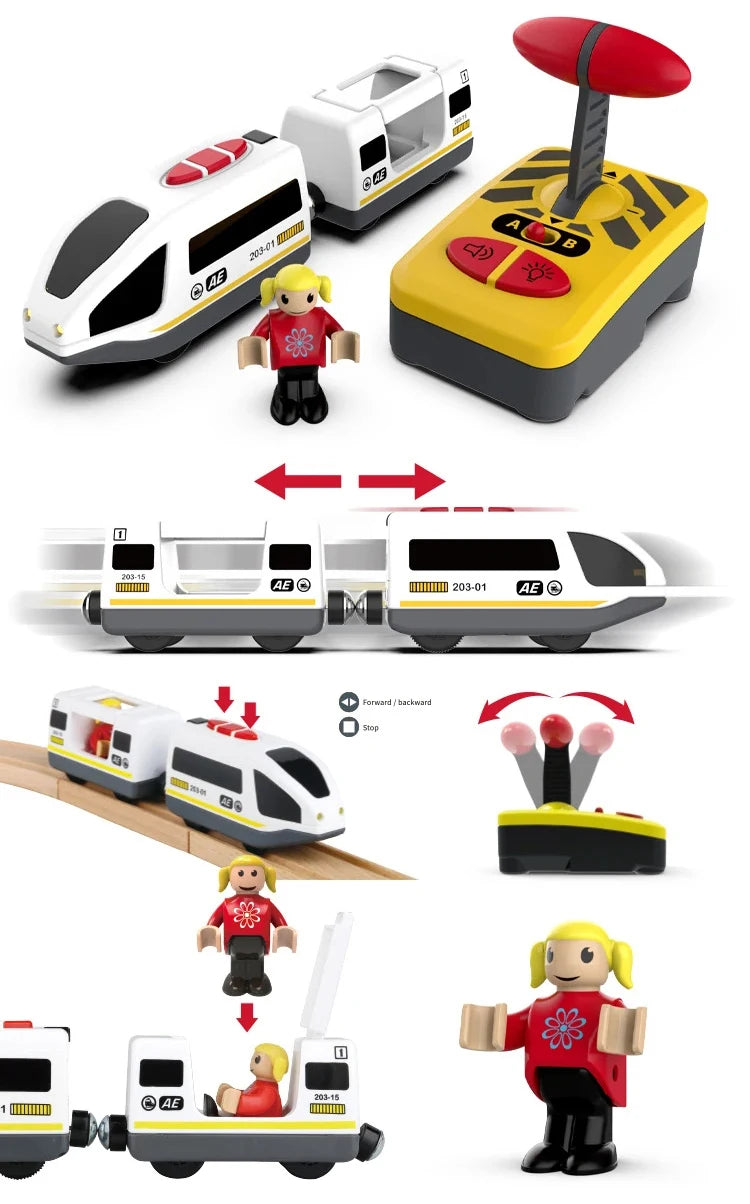 Toy Cars For Boys Remote Control Kids Electric Train Toy Set Compatible With Wooden Track Railway Children's Toys Gifts W01