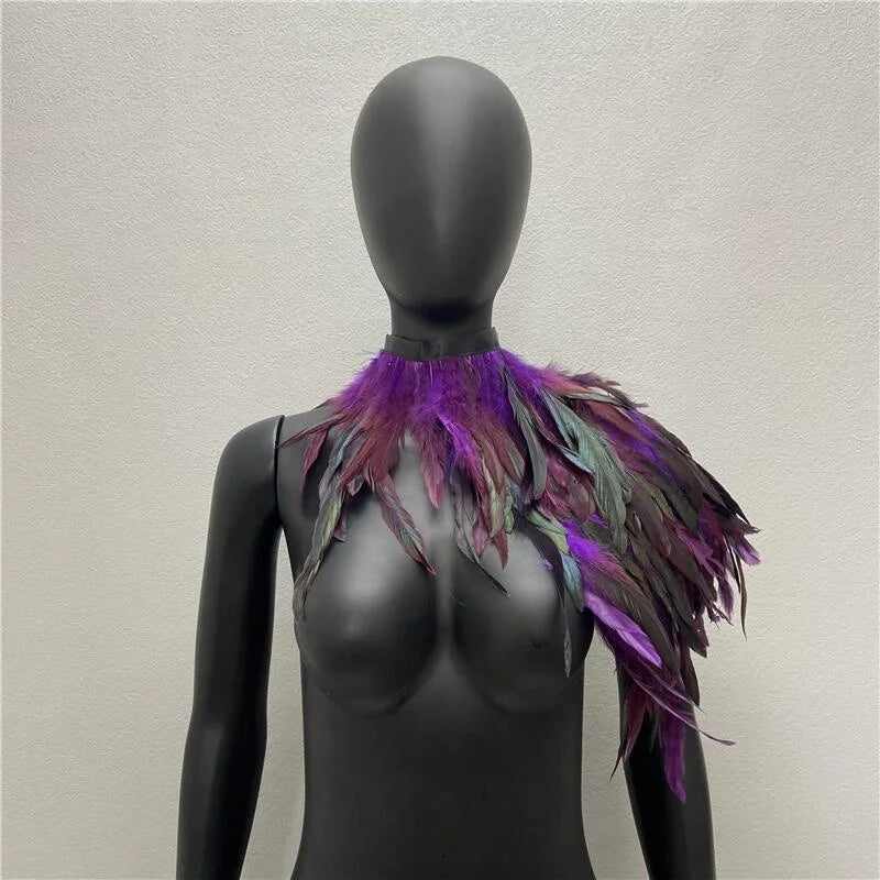 One Shoulder Feather Luxury Scarf Women Snood Gothic Style  Scarve Woman Shawls Punk Party Halloween Performance Show Decoration