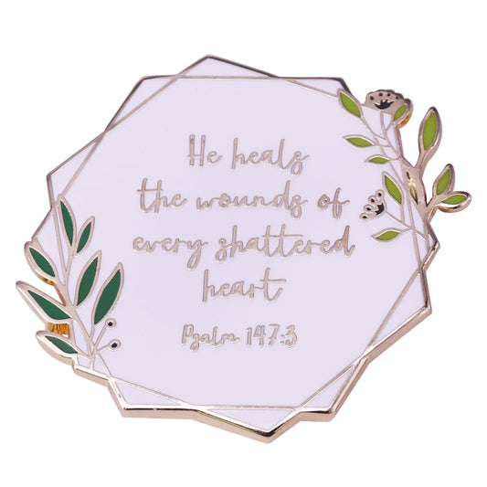 he heals the wounds of every shattered heart Bible Christ cure encourage Badge Creative Gift