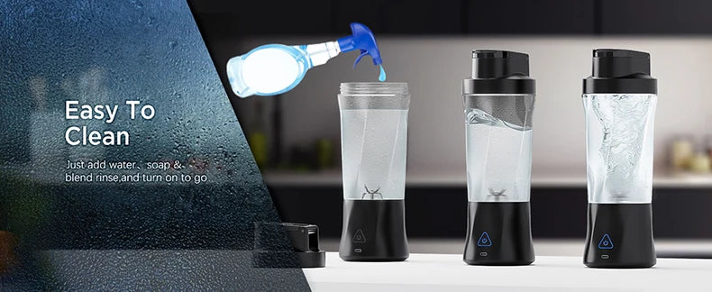 Portable Blender Cordless Self-Cleaning Mini Blender with Lid Silent Mini Travel Blender with Stainless Steel Blades USB Charge