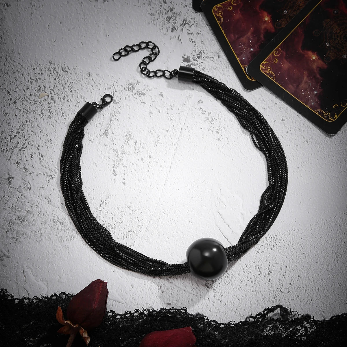 IngeSight.Z Gothic Multi Layered Mixed Color CCB Big Ball Choker Necklace Women Punk Black Box Chain Necklace Halloween Jewelry