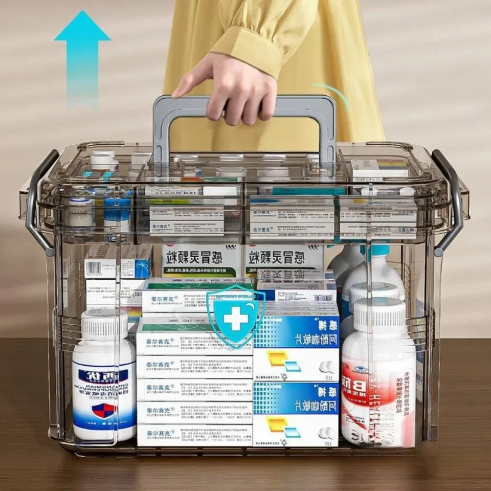 Household Medicine Box Large Plastics Simple Medical Kit Medical Care Drugs Storage Boxes Transparent Multi Layer Storage Box